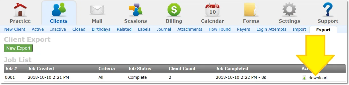 CounSol export job download link