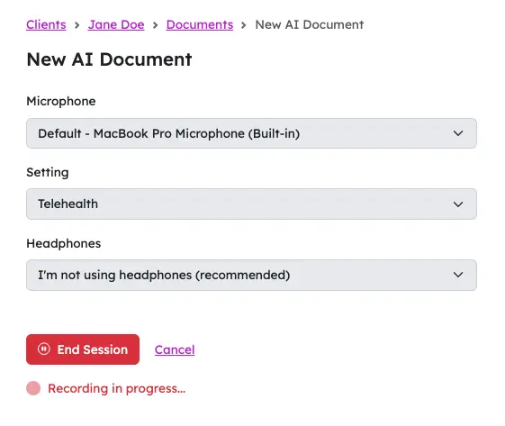 create ai document telehealth screenshot