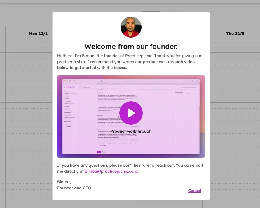 practicepicnic founder message and video tour