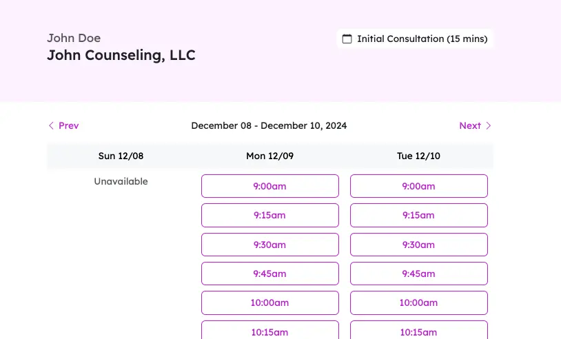 practicepicnic initial consultation screenshot