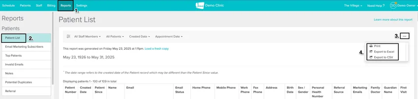 Jane patient list report