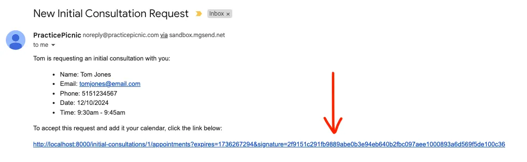 practicepicnic new initial consultation email screenshot