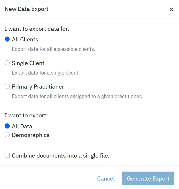 Sessions Health new data export