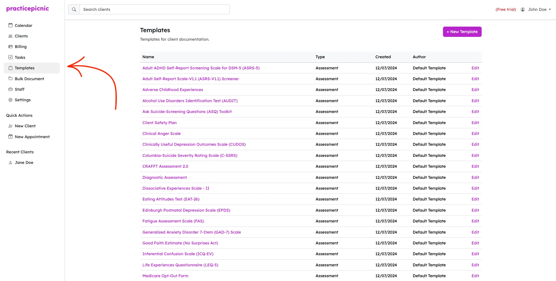 practicepicnic templates with templates highlighted