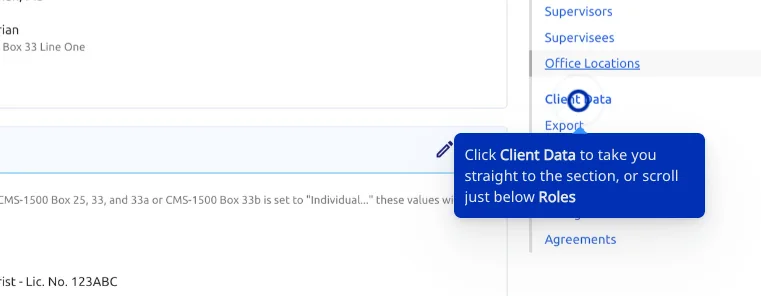 TherapyAppointment Client Data in the sidebar