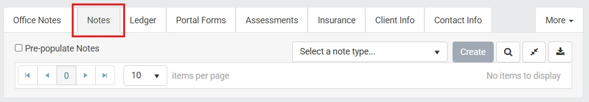 TherapyZen Notes tab